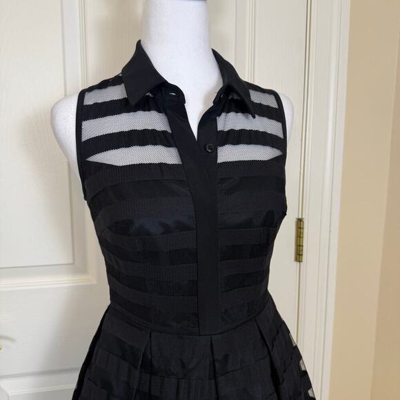 Trina Turk Ashley Shirtdress Size 0 fit & flare buttoned sheer stripe tulle EUC - Picture 2 of 9